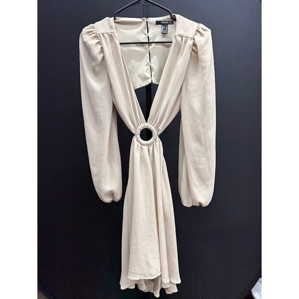 Forever21 Tan Cut Out Open Back Long Sleeve Mini Dress